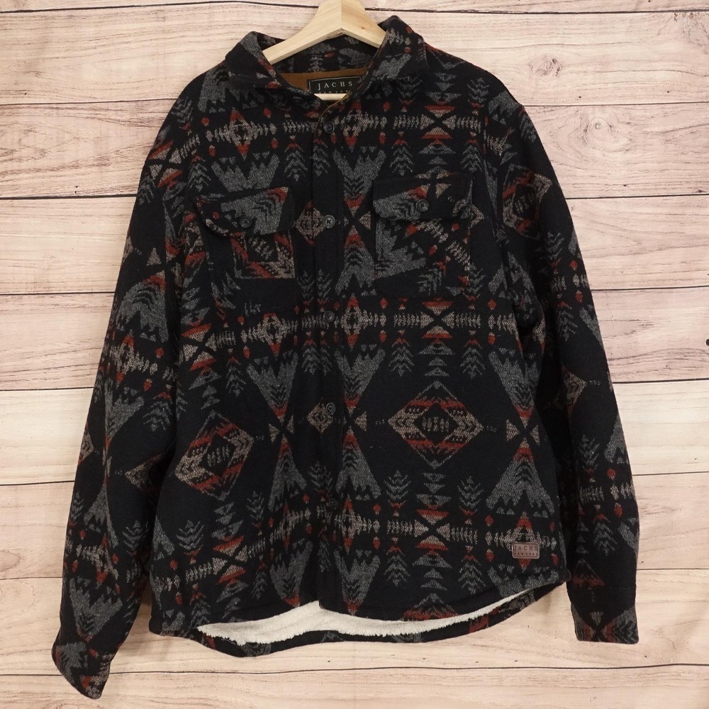 New! JACHS New York Jacket Mens XL Black Wool Blend Sherpa Lined Southwestern